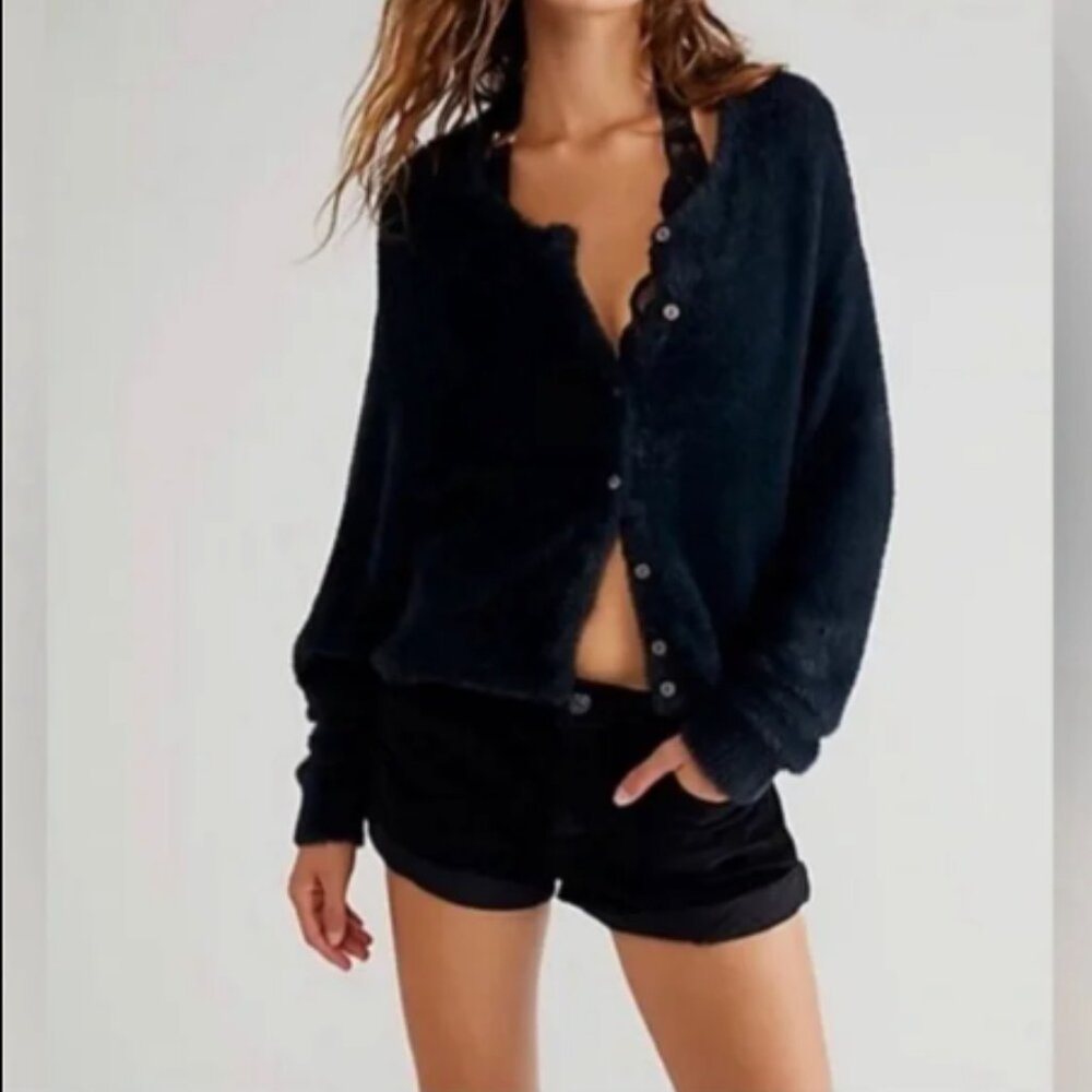 Women's Free People One Wyatt Fuzzy Sweater - Black - Size Small